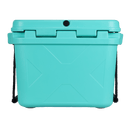 Seafoam 25 quart cooler by Bison, featuring an embossed X design on the front and black rope handles.