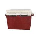 A Taiga Coolers 27 Quart Terra Fireside Red Cooler with a white hinged lid is displayed against a plain white background.