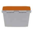 The Taiga Coolers 27 Quart Orange Cooler is a rectangular gray cooler with a flat orange lid and heavy-duty insulation, shown from the front against a white background.