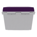 The Taiga Coolers 27 Quart Purple Cooler by Taiga Coolers, a white rectangular storage box with a hinged deep purple lid, is ideal for portable ice storage and shown on a plain white background.