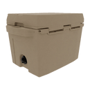 The Taiga Coolers 27 Quart Tan Cooler is a heavy-duty cooler with a closed lid, side handle, and drain spout—ideal for all your outdoor adventures.