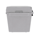 A Taiga Coolers 27 Quart White Cooler with a sturdy handle and secure latch is displayed against a plain white background.