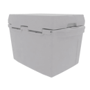 A spacious Taiga Coolers 27 Quart White Cooler with side handles and closed lid sits against a white background.