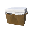 The Taiga Coolers 27 Quart Terra Western Tan Cooler, featuring a hinged lid and side handles, is shown closed against a plain white background.