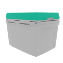 The Taiga Coolers 27 Quart Sea Foam Cooler, a spacious gray and teal ice chest from Taiga Coolers, is displayed angled on a plain white background.