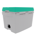 A Taiga Coolers 27 Quart Sea Foam Cooler by Taiga Coolers, shown from a low front angle with a teal lid and drainage spout for easy portable ice storage.
