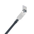 The WPPO Coal Rake for Wood-Fired Pizza Oven by WPPO LLC Direct features a metal spatula with a black handle and a flat, slightly curved blade with a raised ridge near the top edge—making it perfect for maneuvering food or rearranging coals in your wood-fired pizza oven like an ember rake.