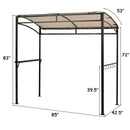 The DirectDeals 7 x 4.5 Feet Grill Gazebo Outdoor Patio Garden BBQ Canopy Shelter-Brown features a sturdy metal frame, beige roof, side hooks, and labeled dimensions for versatile outdoor BBQ convenience.