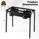DirectDeals 2 Burner Propane Stove 160000 BTU with Adjustable Regulator features control knobs, four legs, and a max load capacity of 440 lbs. Dimensions: 31″W x 16″D x 29″H.