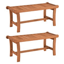 The DirectDeals 2-Person Outdoor Wood Bench with Slatted Seat - Set of 2 features natural-finish wooden benches with curved edges and a simple, sturdy design—perfect for patio seating.