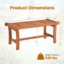 A 2-Person Outdoor Wood Bench with Slatted Seat - Set of 2 by DirectDeals sits outdoors (41.5″L x 16″W x 18″H, seat height 17″, weight capacity: 530 lbs); house and garden in the background.