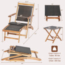 The DirectDeals 3 Pieces Patio Rattan Folding Lounge Chair Set of 2 with Acacia Wood Table features woven seats, detachable footrests, and labeled dimensions and weight capacities in the image.