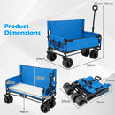 The DirectDeals 2-in-1 Collapsible Wagon Bench Seat with Adjustable Handle is shown upright and folded. Black frame, wheels, white cushioning. Open: 96x59x75–106 cm; Folded: 77x59x24 cm. Perfect for outdoor adventures!.