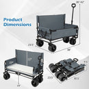 DirectDeals 2-in-1 Collapsible Wagon Bench Seat with Adjustable Handle shown upright (38x23.5x30–42) and folded (30.5x23.5x9.5); wheels, bench seat, and handle illustrated for outdoor adventures.