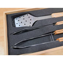 3-Piece BBQ Tool Set in Wooden Pine Box – stainless steel tongs, spatula, and fork with wooden handles at DDR BBQ Supply