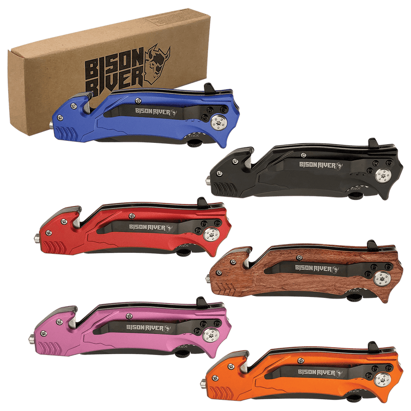 3.5 inch Rescue Knife Reliable Ready and Built for Emergencies multiple colors red, blue, wood, black, pink, orange at DDR BBQ Supply