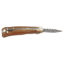 Bison River 3.75" Damascus Steel Knife with Leather Sheath – Compact Handcrafted Fixed Blade top view