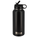 Blue Coolers Steel Flask Preserves Hot Or Cold Drinks For Commuters in black stainless steel with a vacuum insulated design, straw lid, and carrying loop.