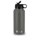 Grey 32 oz Blue Coolers Steel Flask Preserves Hot Or Cold Drinks for Commuters stainless steel vacuum insulated water bottle with a black lid and straw.