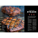 Two grilled steaks with char marks on a grill, shown beside a page from the WPPO Badass Backyard Cooking Cookbook by WPPO LLC Direct, featuring the Competition Ribeye Steaks recipe with ingredients and cooking method in white text—ideal inspiration for anyone looking to expand their outdoor cooking skills or add new recipes to their grilling repertoire.