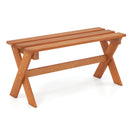 The DirectDeals Outdoor Wood Bench Set of 2 - 36 Inch Backless Patio Seating features a simple wooden design with three horizontal slats and X-shaped legs, shown on a white background.