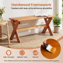The DirectDeals Outdoor Wood Bench Set of 2 - 36 Inch Backless Patio Seating sits on a rug by a plant and stool. Inset shows oiling, highlighting the benches’ high strength and natural finish.