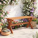 The DirectDeals Outdoor Wood Bench Set of 2 - 36 Inch Backless Patio Seating is ideal for sunny patios with potted succulents and flowers, creating a perfect spot for relaxed gatherings.