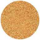 A close-up view of finely ground golden-yellow granules of The Spice Lab Granulated Lemon Peel, artfully arranged in a circular shape against a white background—ideal for highlighting this vibrant citrus seasoning from The Spice Lab’s bulk foodservice collection.