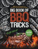 Hardcover cover of Big Book of BBQ Tricks: 101+ Tricks, Secret Ingredients and Easy Recipes for Foolproof Barbecue & Grilling by Books by splitShops, showcases grilled meats, skewers, and a steak garnished with herbs. The text spotlights barbecue tips, secret ingredients, and grilling recipes for outdoor cooking and smoking. A green sticker proclaims: “It’s way BIGGER than just a cook book.”.