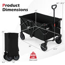 DirectDeals 38 Inch 400 LBS Heavy-Duty Collapsible Wagon Cart with Adjustable Handle for Camping Garden-Black shown: 38Lx22.5Wx15H, handle extends 28-39.5″, folded size 25Hx14Wx9.5D, holds up to 400 lbs; red Max Load icon displayed.
