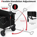 Diagram showing the DirectDeals 38 Inch 400 LBS Heavy-Duty Collapsible Wagon Cart with an adjustable handle (28–39.5″), button adjustment, multi-angle swivel, and auto-rebound system.