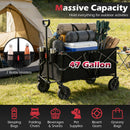 The DirectDeals 38 Inch 400 LBS Heavy-Duty Collapsible Wagon Cart with Adjustable Handle for Camping Garden-Black carries camping gear, groceries, and snacks easily with its spacious design and all-terrain wheels.