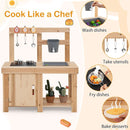 DirectDeals 3-Piece Outdoor Kitchen Set Mud Kitchen with Separate BBQ Grill and Pizza Oven-Natural includes hanging utensils, stove, sink, potted plants, and instructions to wash dishes, fry food, and bake desserts. Cook Like a Chef!.