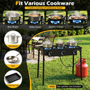 DirectDeals 3 Burner Propane Stove 240000 BTU Outdoor Camping Grill shown in a grassy backyard with blue flames—ideal for boiling, soup, stir-fry, or BBQ. Gas cylinder not included.