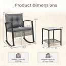 The DirectDeals 3-Piece Outdoor Rocking Chair Set with Coffee Table - Gray features a chair (39.5″H x 22.5″W x 28.5″D, 400 lbs) and table (18.5″H x 16″W x 16″D, 100 lbs)—ideal for patio seating.