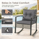 The DirectDeals 3-Piece Outdoor Rocking Chair Set with Coffee Table - Gray features soft, plush cushions with removable zippered covers and fastening straps—ideal for relaxing by the pool or patio.