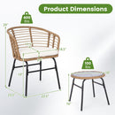 DirectDeals 3-Piece Patio Conversation Set with Cushions includes a chair (29″H x 23.5″D x 22.5″W, 400 lbs) and round table (16″H x 18″W, 100 lbs). Green weight icons shown. Perfect for stylish outdoor seating.