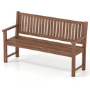 The DirectDeals 3-Seater Wooden Garden Bench with Backrest, 59 Inch, features fir wood construction, slatted back and seat, and armrests on both sides. Shown on a white background.