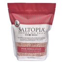 Saltopia Pink Himalayan Coarse Salt 3lbs by SALTOPIA Infused Sea Salts comes in a red and white resealable bag, displaying visible pink Himalayan salt crystals.