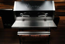 Pimp My Grill® Tactical Stainless Folding Front Shelf for Recteq RT-590 attached to the pellet grill, featuring an integrated paper holder with a roll of butcher paper.