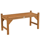 The 40-Inch Outdoor Bench with Contoured Seat - Set of 2 by DirectDeals features a slatted seat, sturdy rectangular legs, light brown wood, and a small oval metal label on the front.