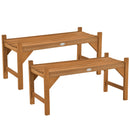 DirectDeals 40-Inch Outdoor Bench with Contoured Seat - Set of 2: Two weather-resistant hardwood benches with slatted seats, sturdy rectangular legs, and a natural wood finish, one slightly larger than the other.