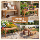 Four images show the DirectDeals 40-Inch Outdoor Bench with Contoured Seat - Set of 2 used as an entryway bench, plant stand, garden bench, and dining bench—versatile and weather-resistant for any indoor or outdoor space.