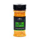A clear plastic jar from The Spice Lab Cooking Essentials Seasoning Set with a black lid and label, filled with orange-red seasoning powder. This 5.5 oz (156g) jar is a flavorful and versatile addition to any kitchen, perfect for grilling or enhancing your favorite dishes with The Spice Lab’s signature touch.