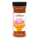 A bottle of The Spice Lab Chili Lime Margarita Salt Cocktail Rimmer, featuring a clear container with orange-red chili lime margarita salt and a label showing an orange slice on a glass rim.