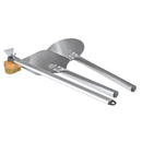 The WPPO LLC Direct Wood-Fired Pizza Oven 3 Piece Utensil Kit features three essential stainless steel accessories—a round peel, a flat peel, and a cleaning brush with a wooden handle and metal scraper—displayed on a white background.