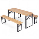 The 43.5 Inch Folding Kids Picnic Table & Bench Set No Assembly Wooden Toddler Table by DirectDeals includes a solid wood table and two benches with black metal legs, ideal for kids’ activities and easy folding storage.
