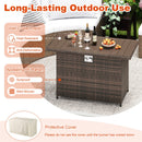 The 44.5 Inch Propane Fire Pit Table Rattan Gas 2-in-1 with Stainless Steel Burner by DirectDeals features heat resistance to 50°, anti-deformation, sunproof rattan, fine weaving, and comes with a protective cover.