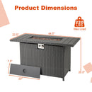 DirectDeals 44.5 Inch Propane Fire Pit Table Rattan Gas 2-in-1 with Stainless Steel Burner offers outdoor heat, measures 44.5″ W x 22.5″ D x 25.5″ H, has a removable panel (23″ x 7.5″), max load 220 lbs.
