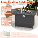 The DirectDeals 44.5 Inch Propane Fire Pit Table Rattan Gas 2-in-1 with Stainless Steel Burner offers powerful heat, heat resistance, sunproof rattan, and a protective cover—do not use cover while burner is hot. Durable and stylish.